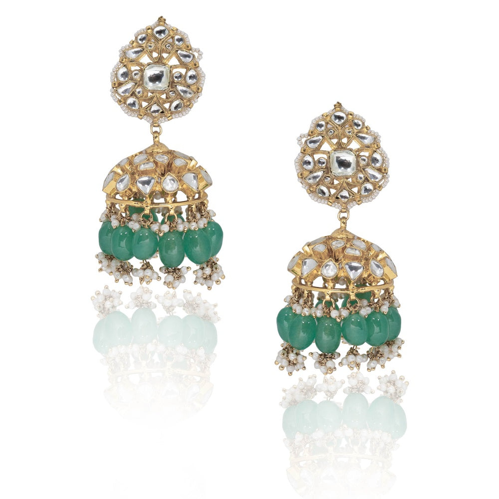 RIANA JEWELLERY Necklace Set with Beads, Pearls & Jadtar Stones, with Jhumki Earrings (Set of 2)