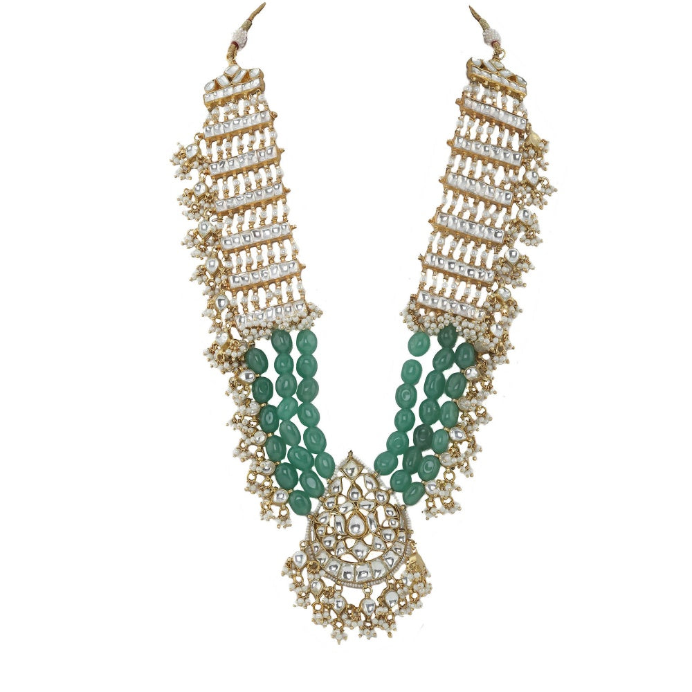 RIANA JEWELLERY Necklace Set with Beads, Pearls & Jadtar Stones, with Jhumki Earrings (Set of 2)