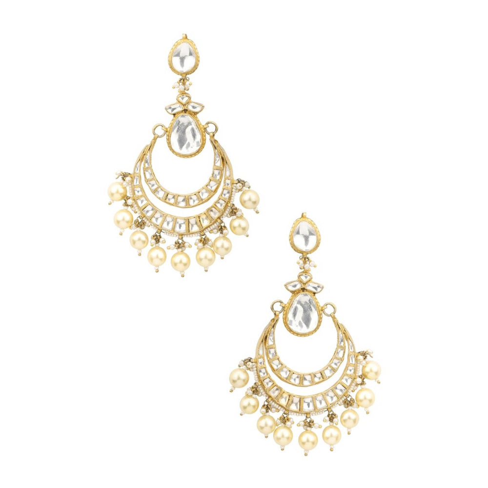 RIANA JEWELLERY Chand Baalis With Big Stones In White and Pearl