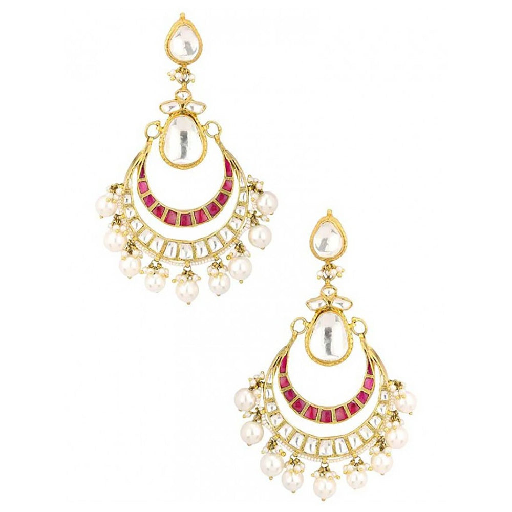 RIANA JEWELLERY Chand Baalis With Big Stones In Pink