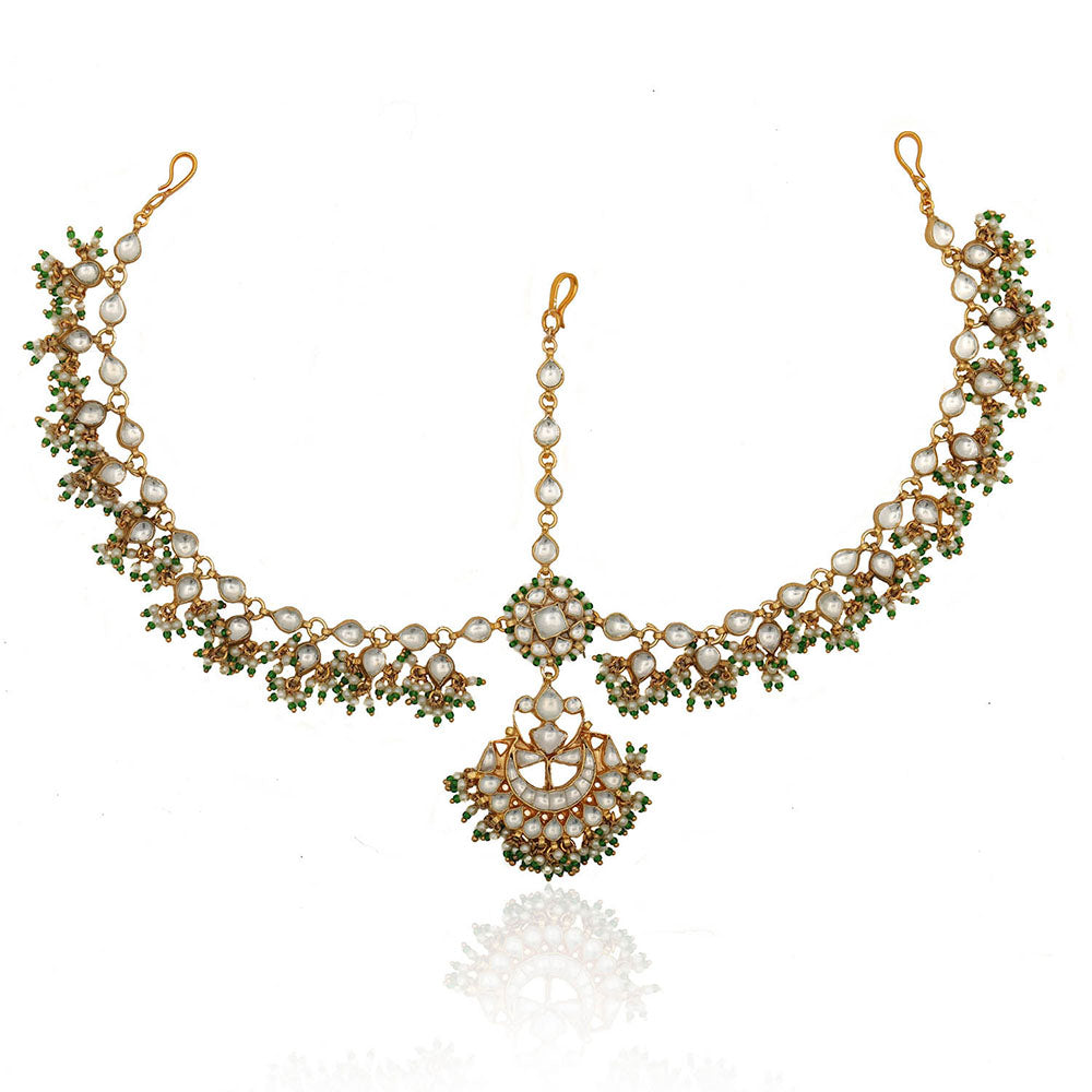 RIANA JEWELLERY Middle Flower Shap Green Hangings Mathapatti