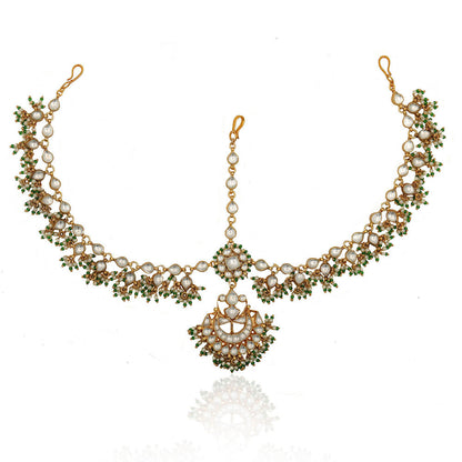RIANA JEWELLERY Middle Flower Shap Green Hangings Mathapatti