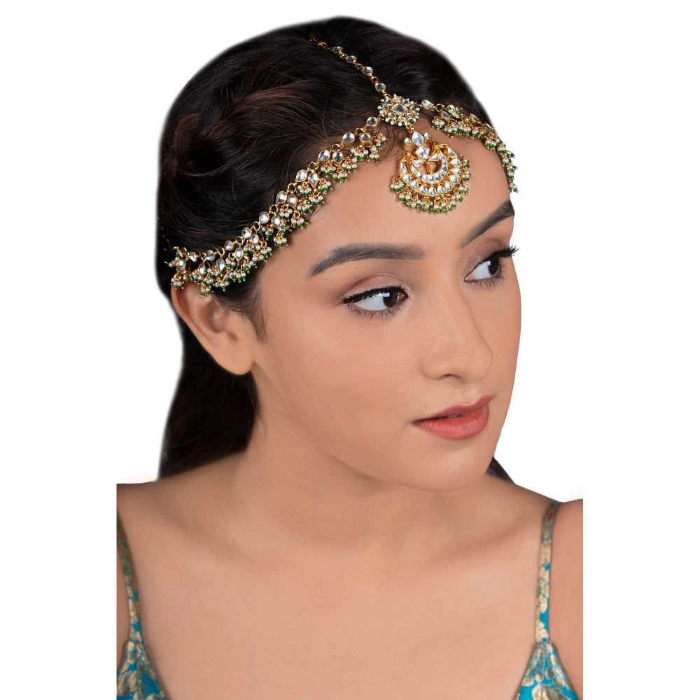 RIANA JEWELLERY Middle Flower Shap Green Hangings Mathapatti