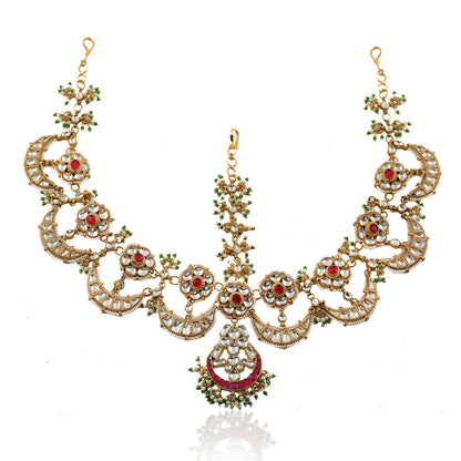 RIANA JEWELLERY Pink Stone Chand Mathapatti