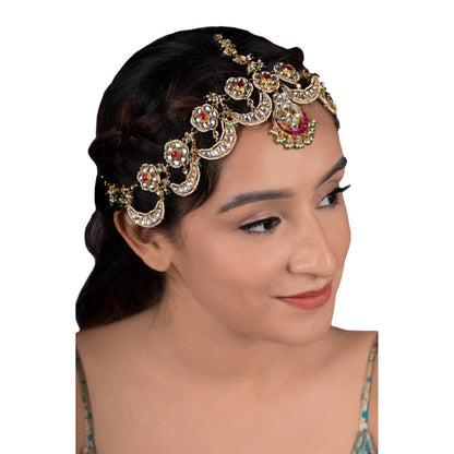 RIANA JEWELLERY Pink Stone Chand Mathapatti