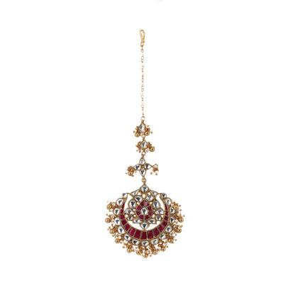 RIANA JEWELLERY White and Pink Stone Tikka With Golden Balls