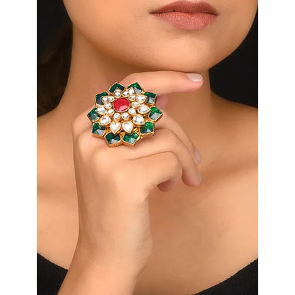 RIANA JEWELLERY Big Stone Floral Green Ring