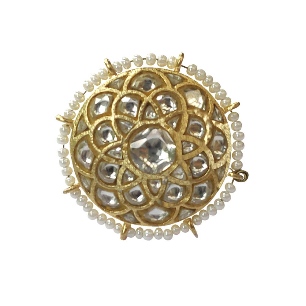 RIANA JEWELLERY Round Shaped Ring Studded White Jadtar Stone In Moti Work