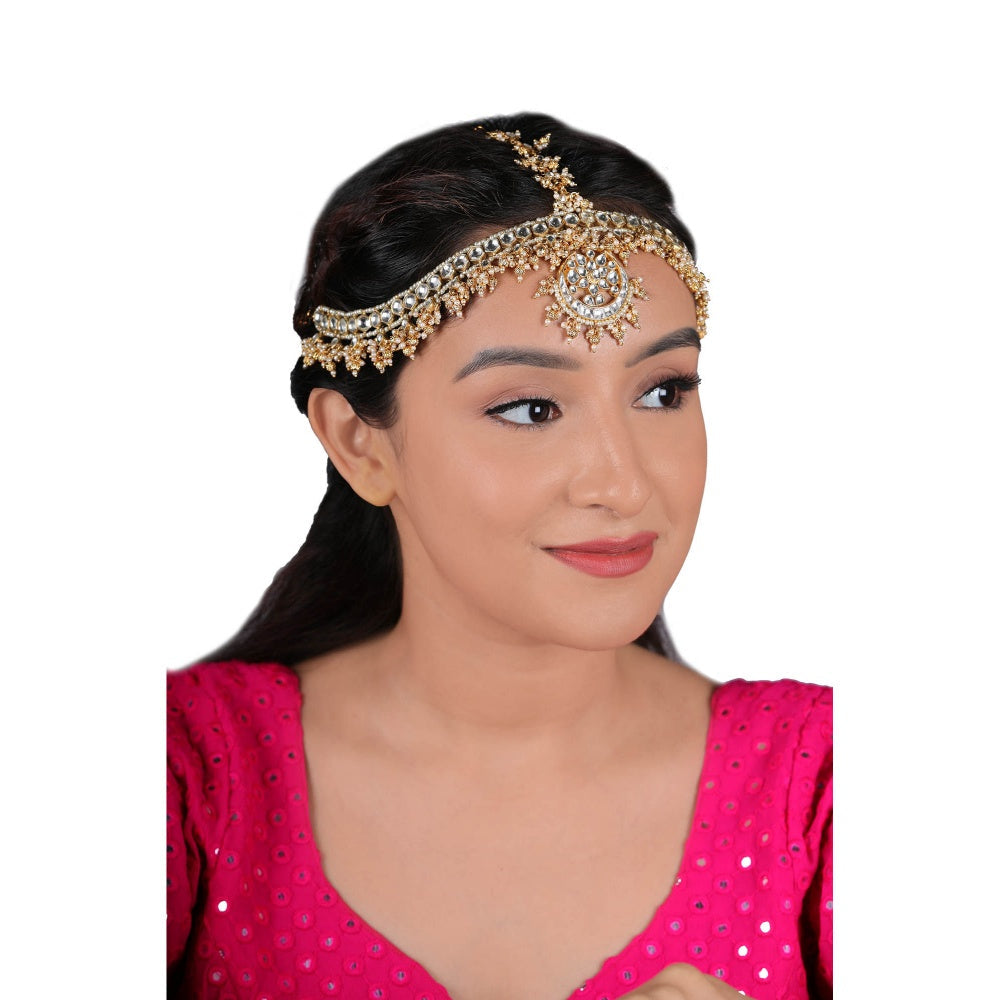 RIANA JEWELLERY White Stone Mathapatti With Golden Balls