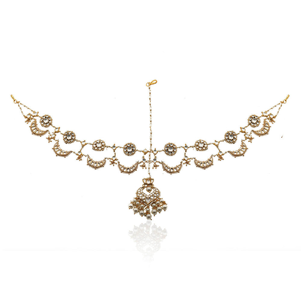 RIANA JEWELLERY White Chand Shaped Mathapatti