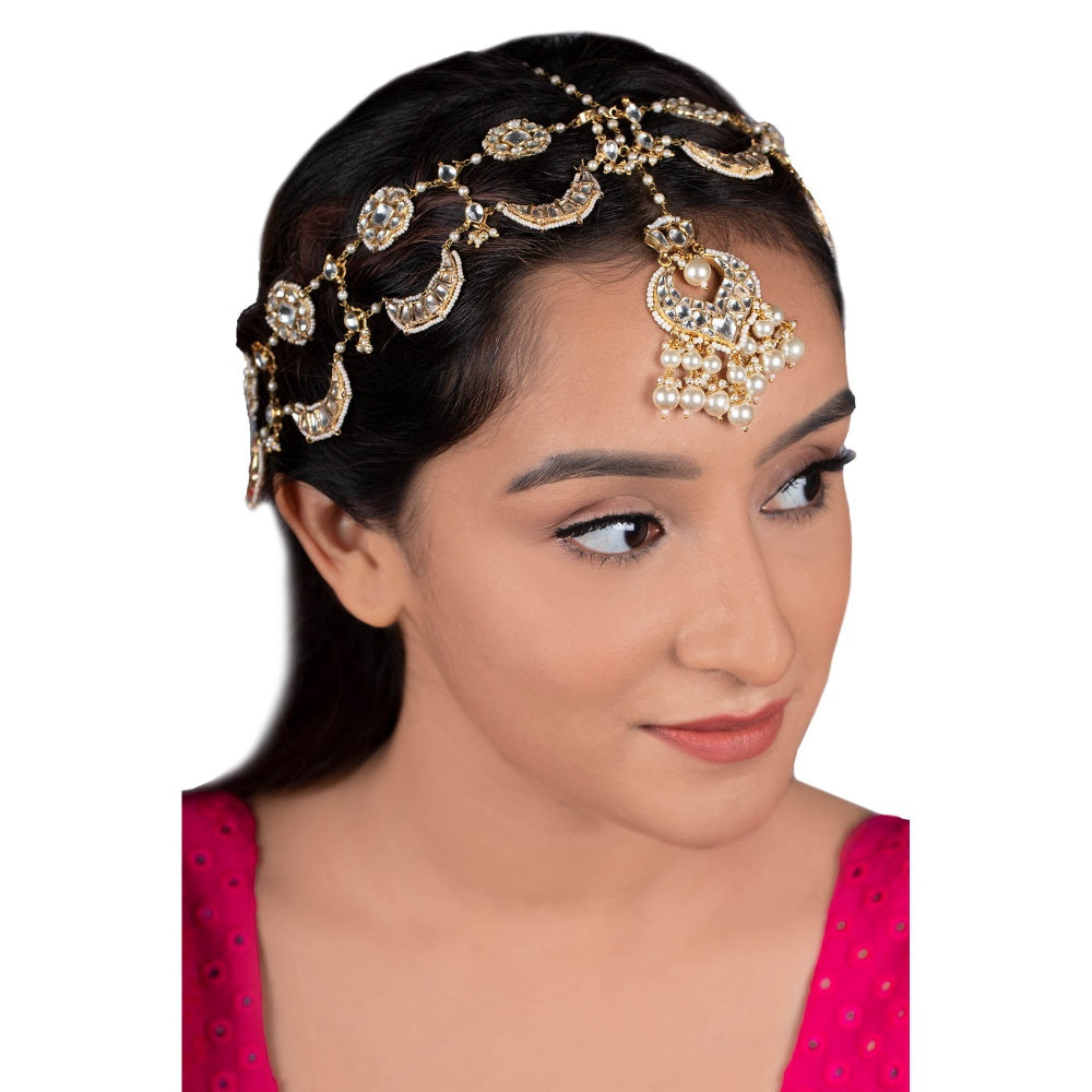 RIANA JEWELLERY White Chand Shaped Mathapatti