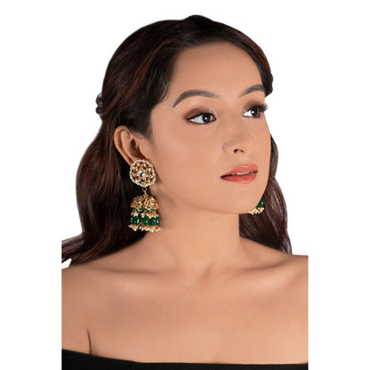 RIANA JEWELLERY Square Shape Necklace Hanging With Big Dark Green Beads (Set of 2)