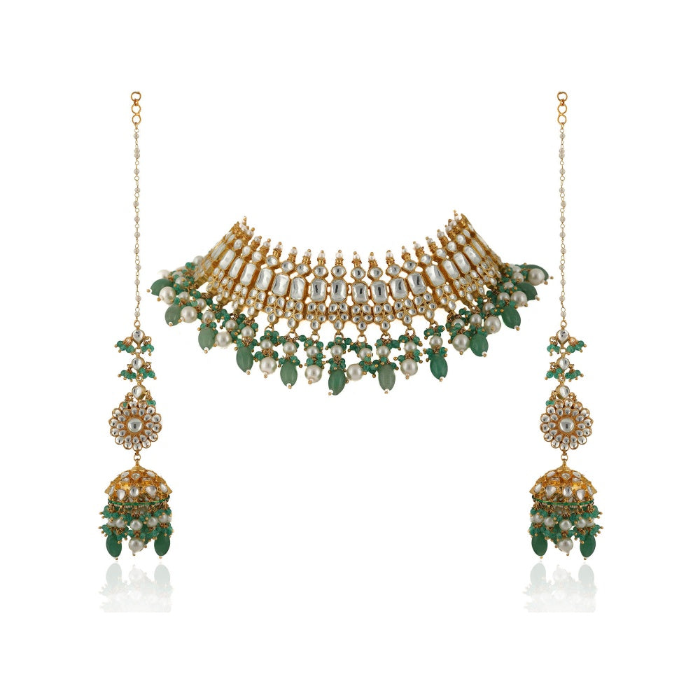 RIANA JEWELLERY Light Green Necklace Set (Set of 2)