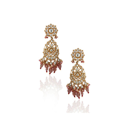 RIANA JEWELLERY White Jadtar Stone Necklace Beaded Moti Work & Light Pink Beads & Pearl (Set of 2)