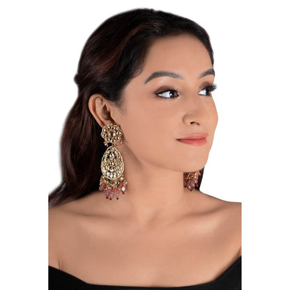 RIANA JEWELLERY White Jadtar Stone Necklace Beaded Moti Work & Light Pink Beads & Pearl (Set of 2)