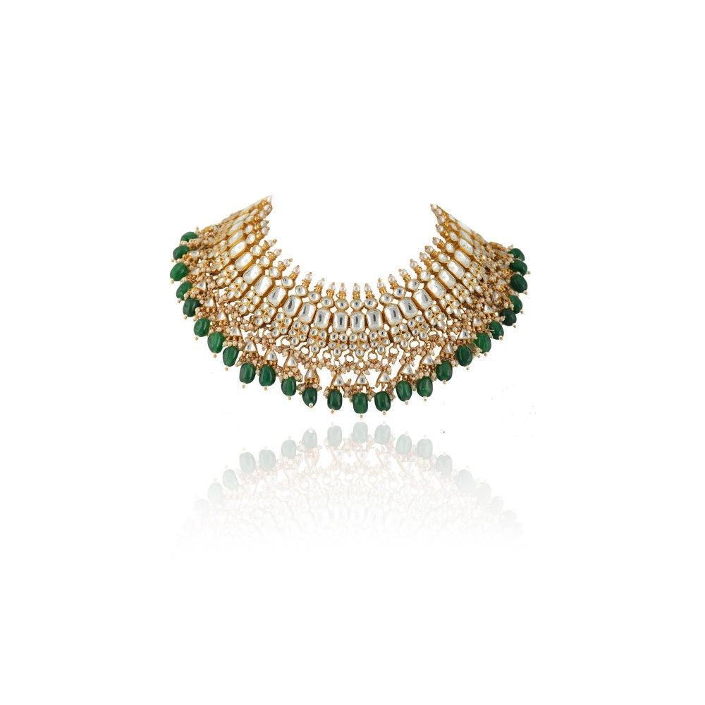 RIANA JEWELLERY Green and White Lower Line Necklace Set (Set of 2)