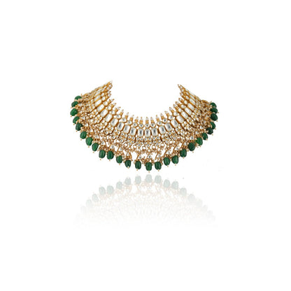 RIANA JEWELLERY Green and White Lower Line Necklace Set (Set of 2)