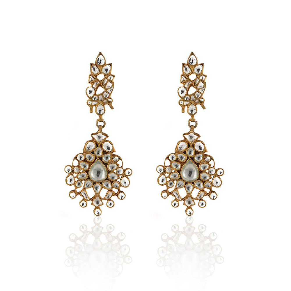 RIANA JEWELLERY White Jadtar Stone Earrings