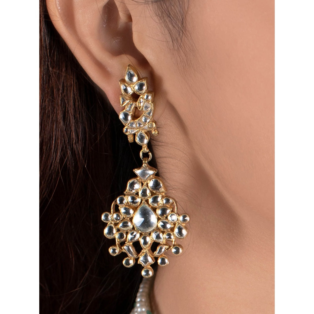 RIANA JEWELLERY White Jadtar Stone Earrings