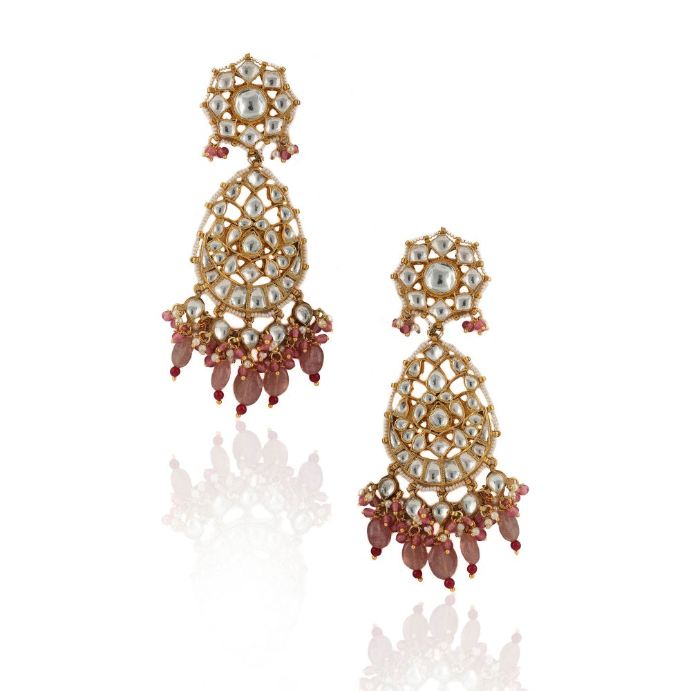 RIANA JEWELLERY White Earrings With Pastel Pink Beads