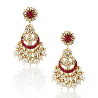 RIANA JEWELLERY White and Pink Stone Earrings With Pearl