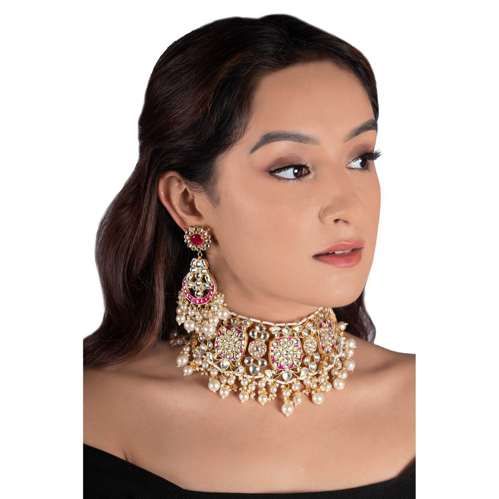 RIANA JEWELLERY White and Pink Stone Earrings With Pearl