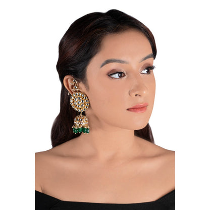 RIANA JEWELLERY White Round Big Tops With Jhumki With Green Beads With Attached