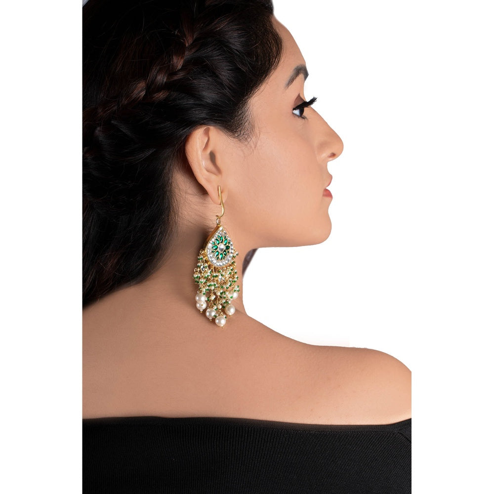RIANA JEWELLERY Baali Style Green and White Stone Earrings With Pearl