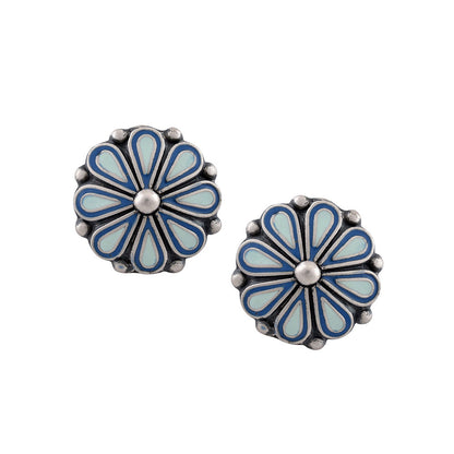 Tribe Amrapali Blue Enamel Flower Chandrika Ear Studs