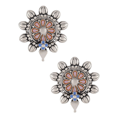 Tribe Amrapali Pink Blue Enamel Flower Chakra Ear Studs