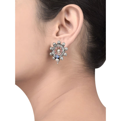 Tribe Amrapali Pink Blue Enamel Flower Chakra Ear Studs