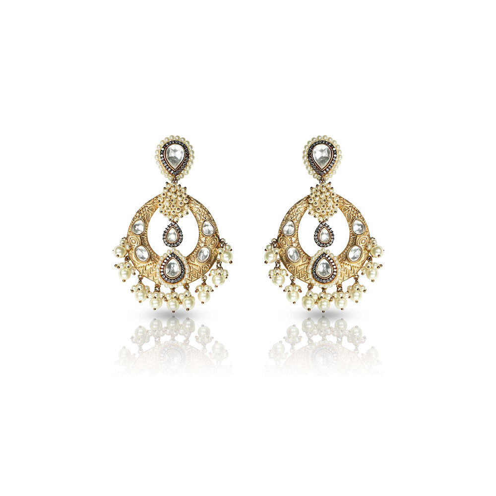 TIZORA Gold Finish Kundan Chandbalis