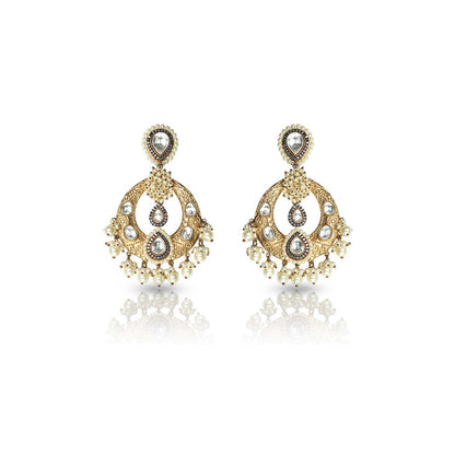 TIZORA Gold Finish Kundan Chandbalis