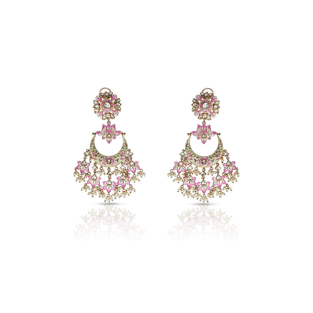 TIZORA Pink Bikaneri Meenakari Earrings