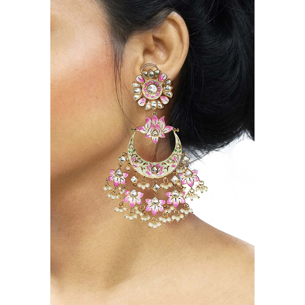 TIZORA Pink Bikaneri Meenakari Earrings