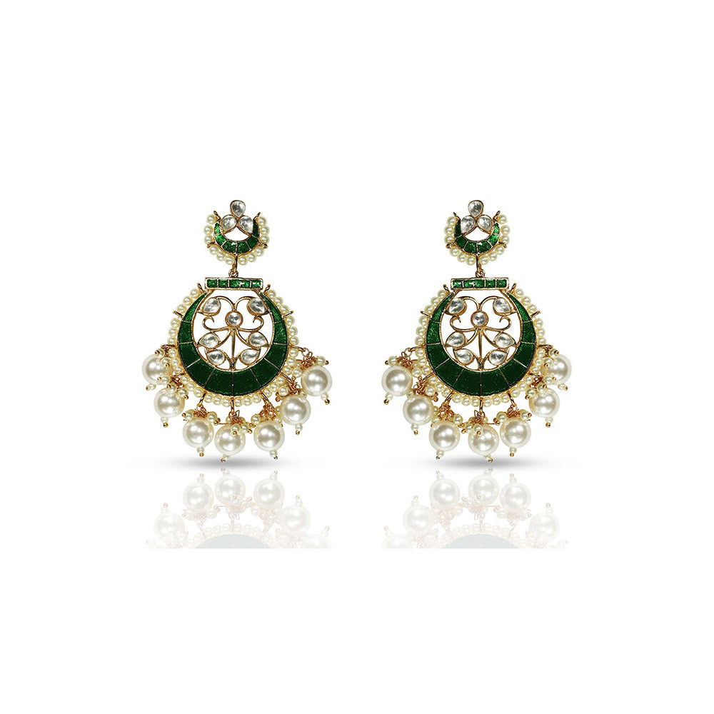 TIZORA Delightful Green Meenakari Chandbali