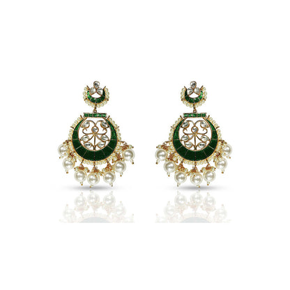 TIZORA Delightful Green Meenakari Chandbali