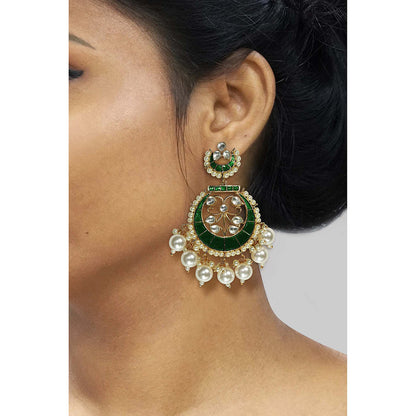 TIZORA Delightful Green Meenakari Chandbali