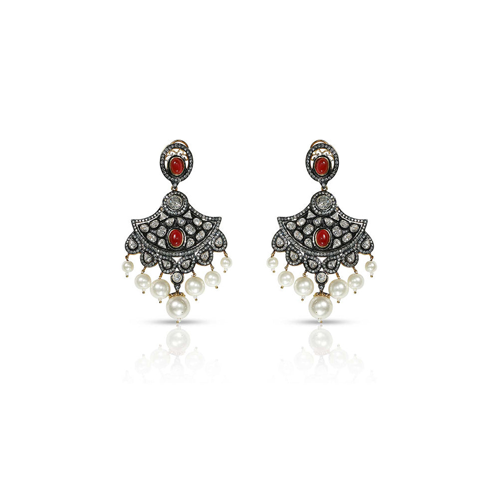 TIZORA Stunning Antique Red Polki Earrings