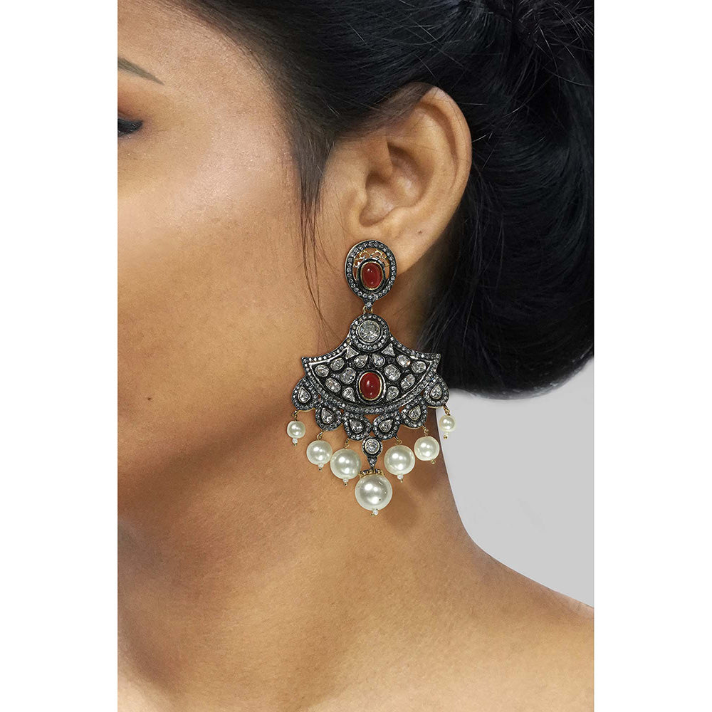 TIZORA Stunning Antique Red Polki Earrings