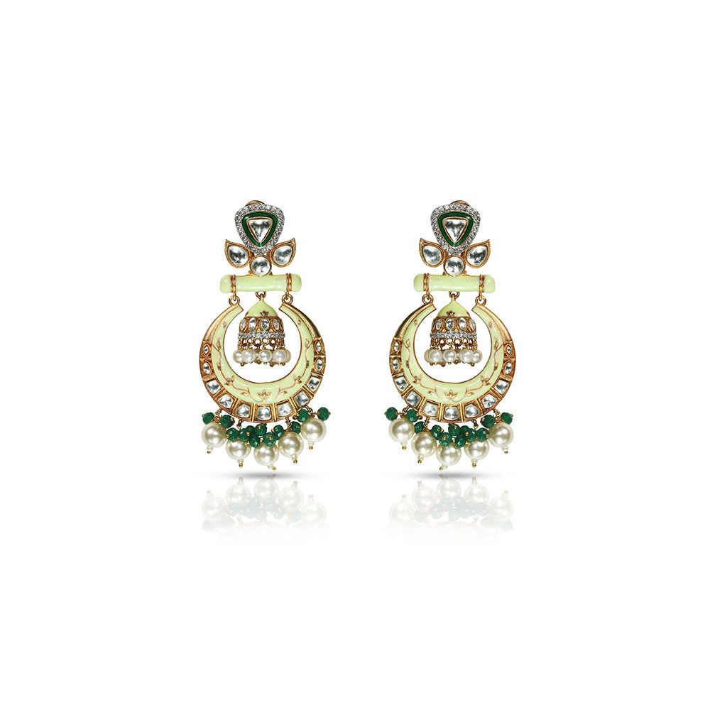 TIZORA Mint Green Meenakari Jhumki