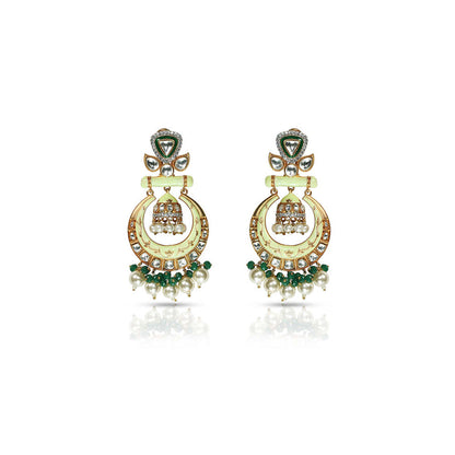 TIZORA Mint Green Meenakari Jhumki