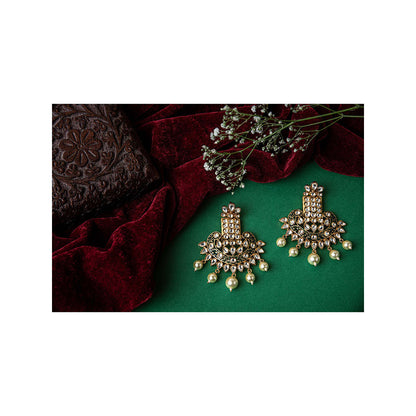 TIZORA Green Enamelled Festive Kundan Earrings