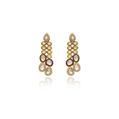 TIZORA Dangling Red Meena Kundan Earrings