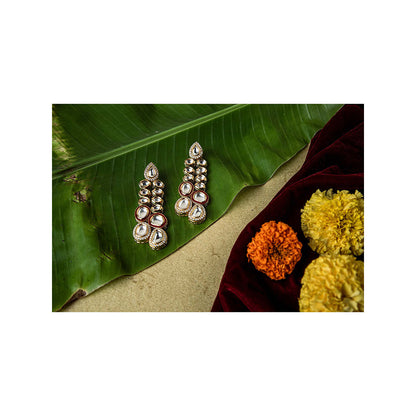 TIZORA Dangling Red Meena Kundan Earrings