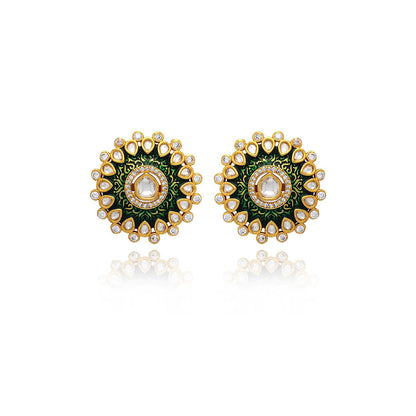 TIZORA Green Meenakari Chic Kundan Ear Tops