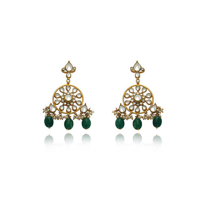 TIZORA Green Drops Pachi Kundan Earrings