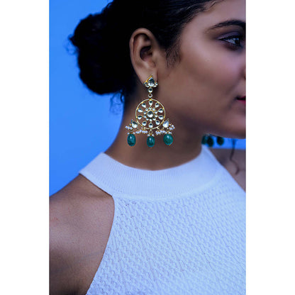 TIZORA Green Drops Pachi Kundan Earrings