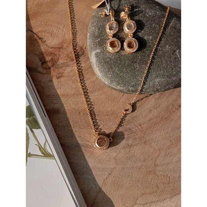 Zariin Gold Rock Routine Citrine Long Necklace