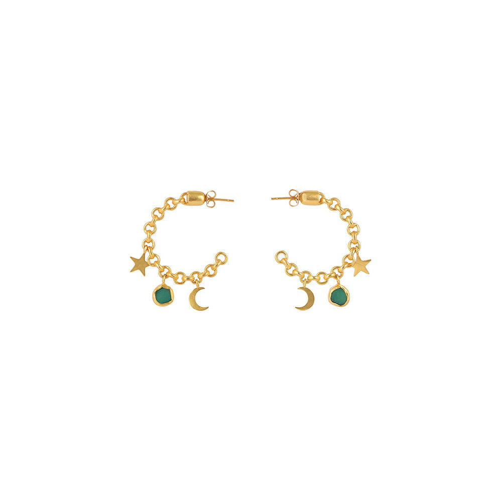 Zariin Gold Arty Everyday Green Chalcedony Hoop Earrings